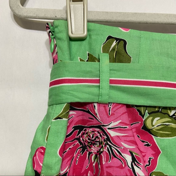 TIBI COTTON GREEN PINK FLORAL FLOWERS TIE WAIST SKIRT - Picture 11 of 15